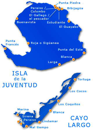 Mapa playas Isla de la Juventud - Cayo Largo